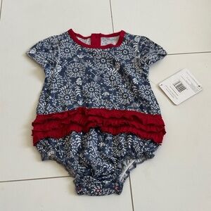 Burt’s bees Floral Baby Romper with Red Accents 18m NWT